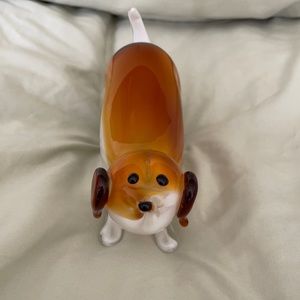 Hand Blown Amber Glass Paperweight Dog Figurine